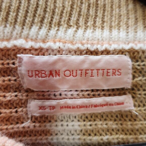 Urban Outfitters Cropped Sweater Pullover Balloon Sleeve Stripe Pink Tan Size XS - Picture 5 of 8